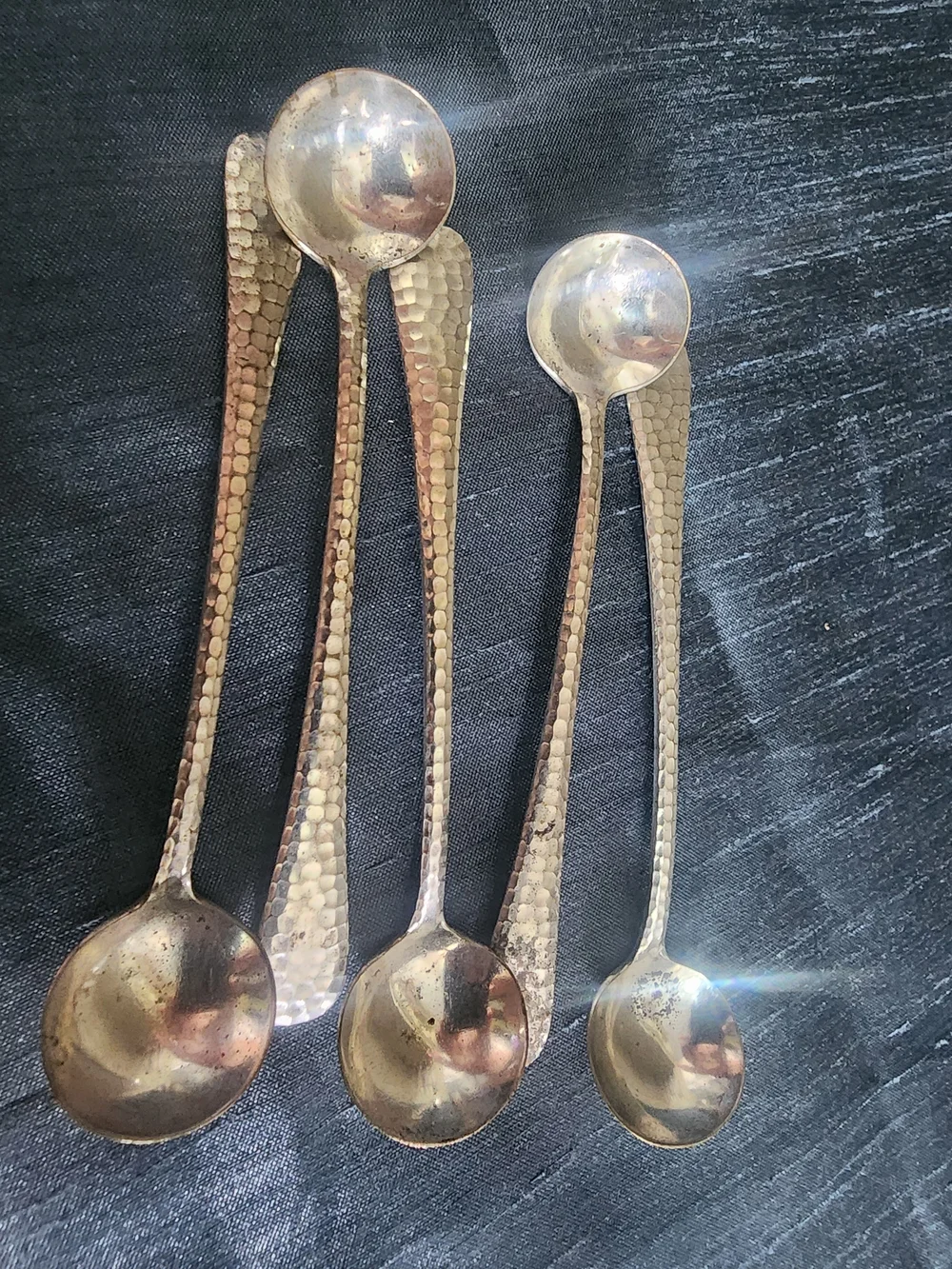 Vintage E.J. Bass Hammered Silverplate 5 Surgar Spoons Arts & Crafts